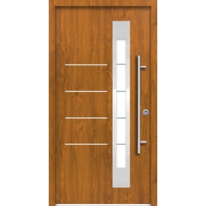 Splendoor Sicherheits-Haustür Berlin Prime RC2 Gold.Oak mit Edelstahlgriff und Glaseinsatz.