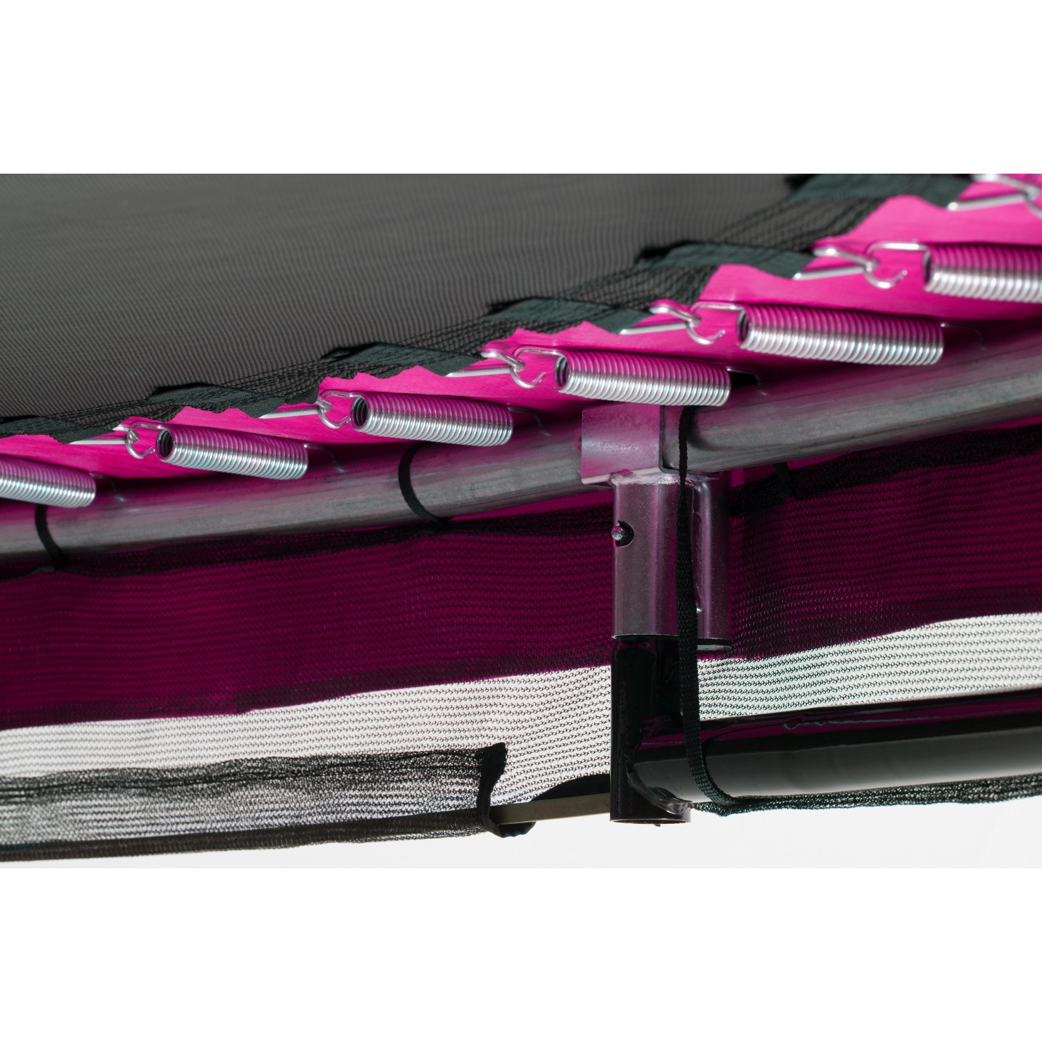 Detailaufnahme: Federn und Rahmen des pinken Salta Comfort Edition Bodentrampolins.