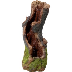 Dobar Gartenbrunnen XL Baumstamm gewunden mit Pumpe und LED-Beleuchtung in Holzoptik.