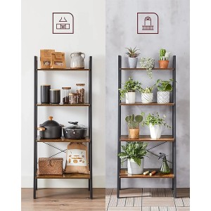 Songmics Leiterregal Barnet mit 4 Ablagen im Industrie-Design, braun-schwarz, für Küche oder Wohnzimmer.