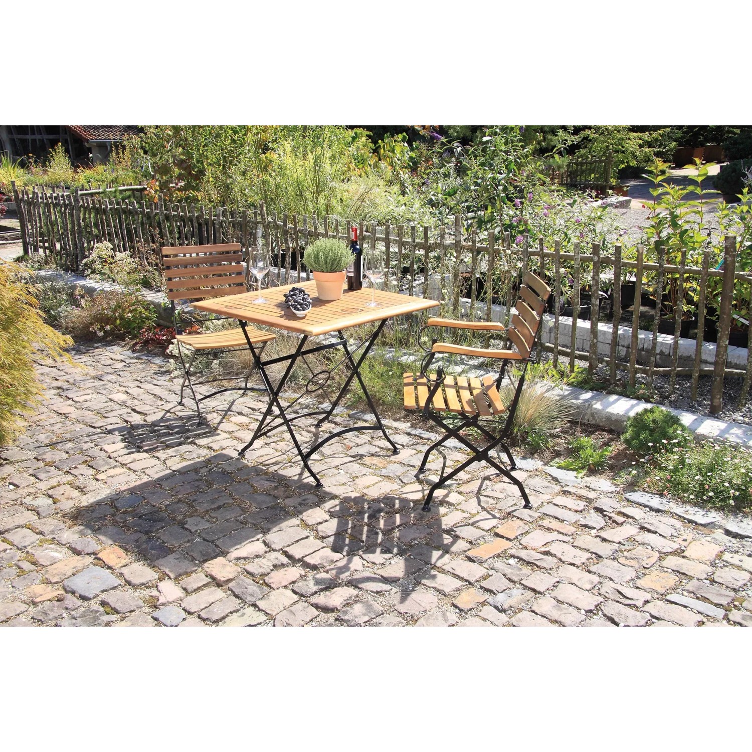 Acamp Set Lindau 1x Sessel 1x Stuhl 1x Tisch 80 cm x 80 cm Teak-Schwarz  FSC kaufen bei OBI