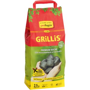 Grillis Buchen Grill-Holzkohlebriketts 2,5kg im roten Sack. Grillanzünder für lange Grillabende.