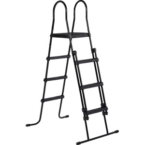 Schwarze EXIT Poolleiter für Rahmenhöhen 108-122 cm mit Handlauf und Anti-Rutsch-Sprossen.