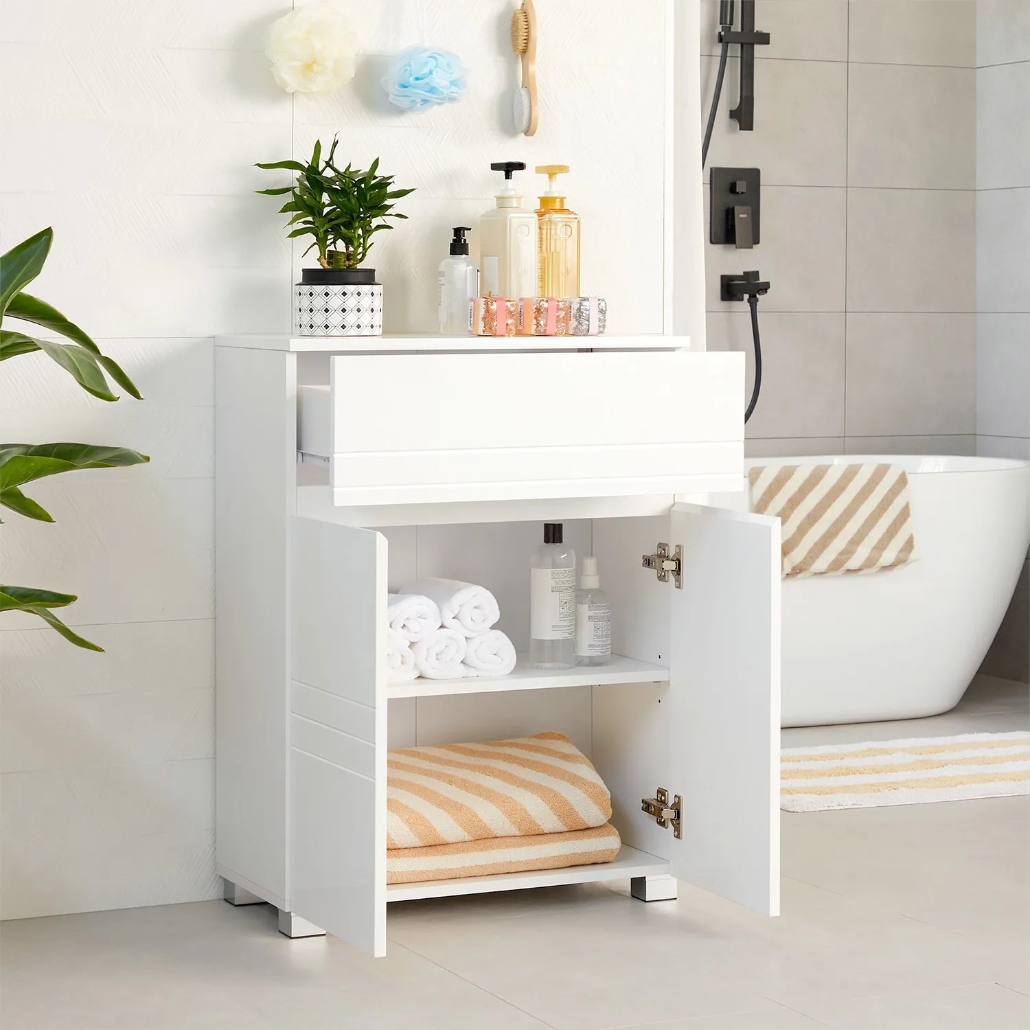Vasagle Badezimmerschrank mit Schublade und Regal 30 cm x 60 cm x 80 cm Weiß kaufen bei OBI