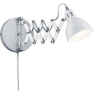 Weiße Reality LED Wandleuchte Scissor mit Scherenarm aus Metall für den Innenbereich.