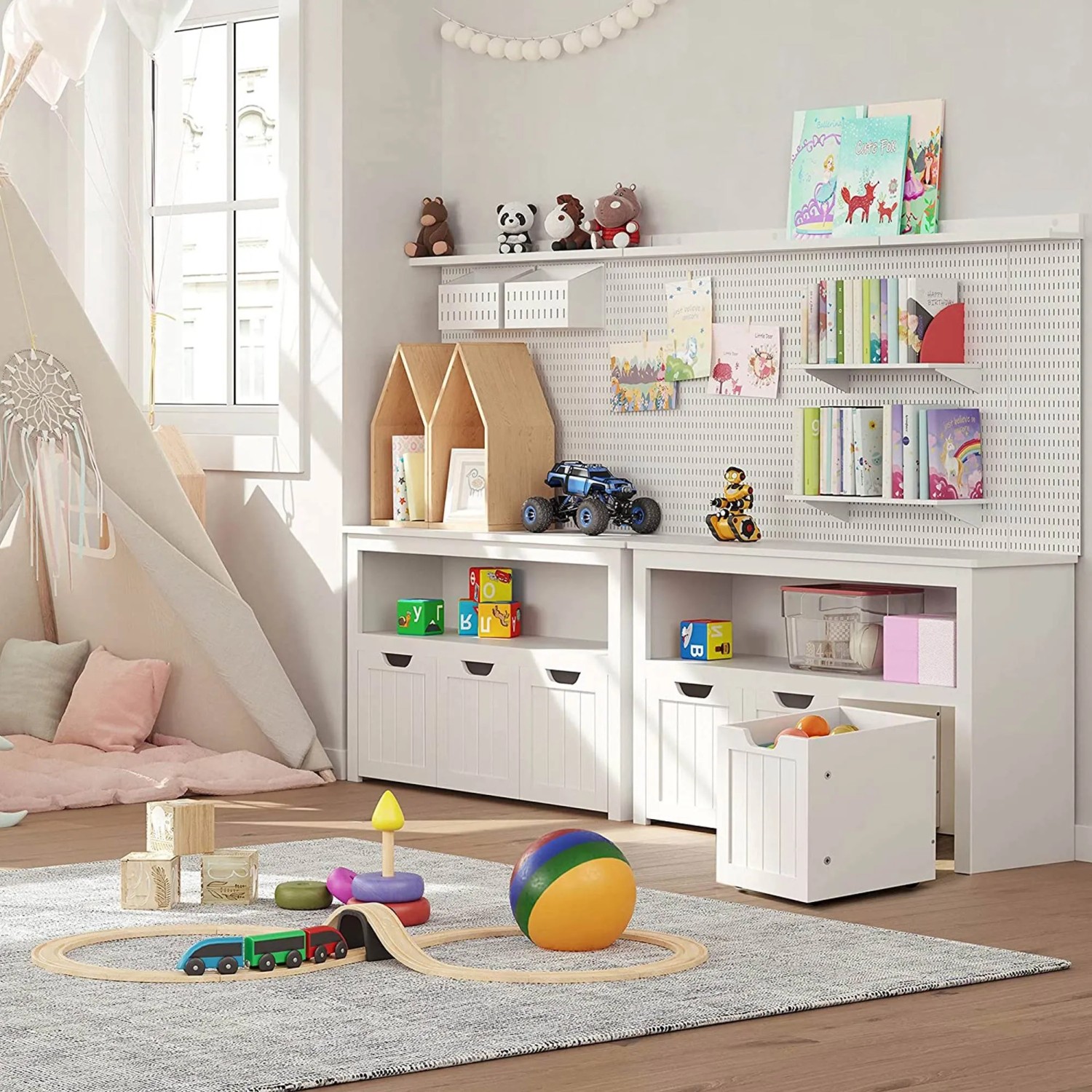 Vasagle Spielzeugschrank mit Rollen 102 cm x 30 cm x 60 cm Weiß kaufen bei OBI