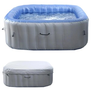 Aufblasbarer, eckiger MCW Whirlpool N97 für 6 Personen in Grau-Blau, mit Abdeckung.