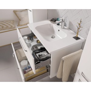 Pelipal Keramik-Waschbecken Trentino, 79 cm, in Weiß mit offenem Schubladensystem.