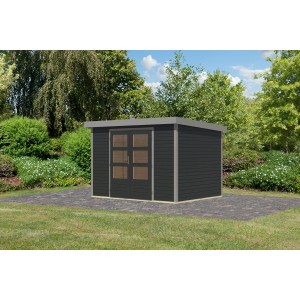 Karibu Gartenhaus Diego 4 C in Anthrazit/Graualuminium mit Doppeltür und Fenster
