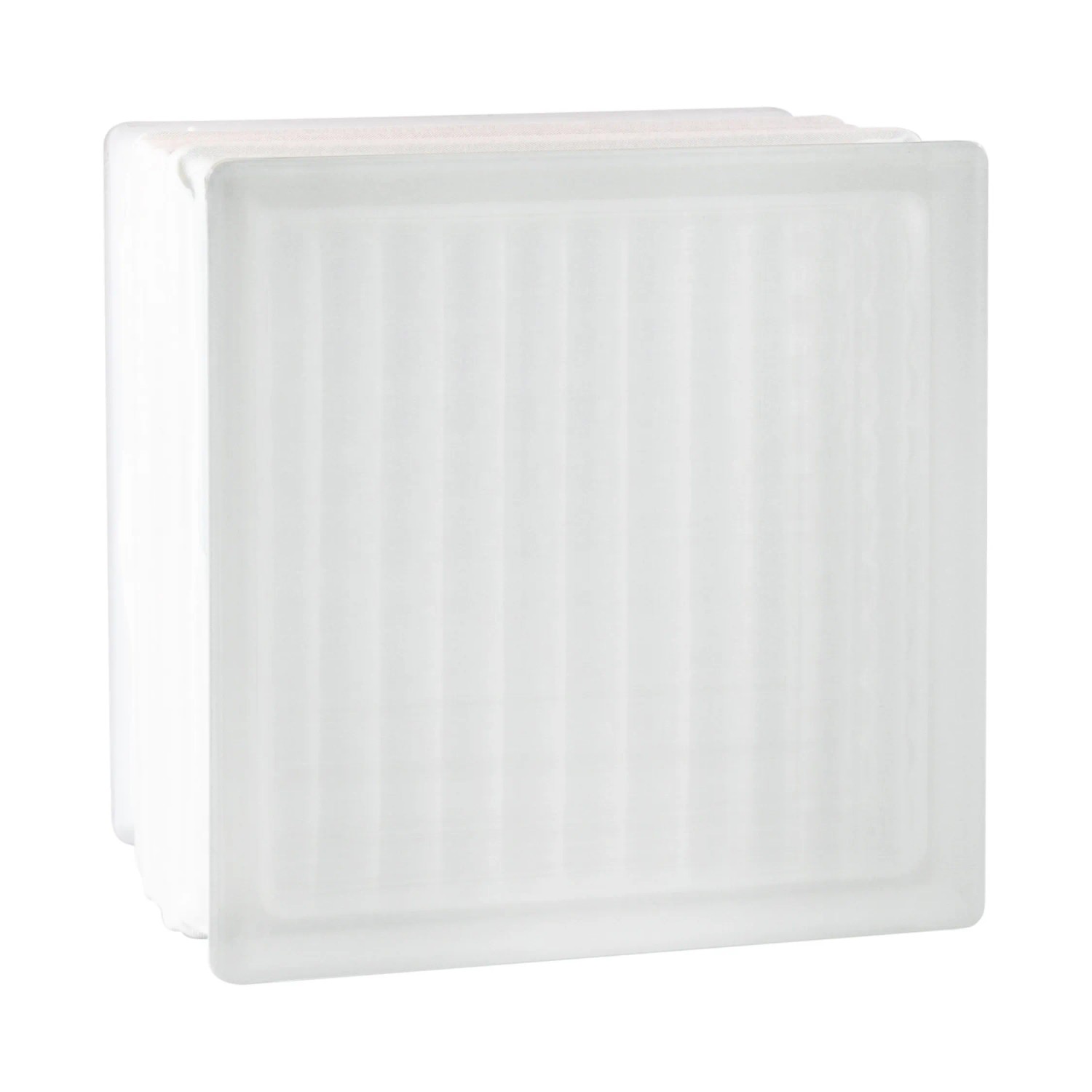 Thermo Glasbaustein, gekreuztes Design, 2-seitig satiniert, 19x19x12 cm.