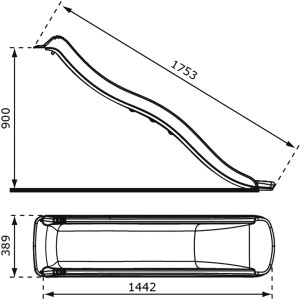 Technische Zeichnung der grünen Axi Sky175 Rutsche mit Wasseranschluss, 175,3x38,9 cm.