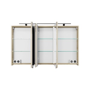 Pelipal Spiegelschrank Quantum 07, Polar Pinie quer, 120 cm breit, mit LED-Leuchte und Glaseinlegeböden.