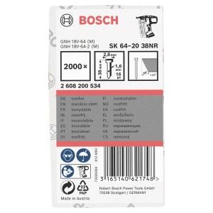 Bosch Stauchkopfnägel SK64-20, 38mm, Edelstahl, 2000 Stück, für Tacker-Zubehör.