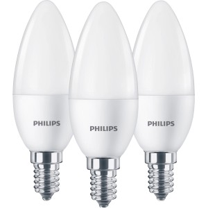 3er Set Philips LED-Leuchtmittel E14 in Kerzenform, 5W, warmweißes Licht.