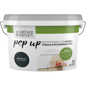 Schöner Wohnen pep up Renovierfarbe Anthrazit, 1 l, für Möbel, Türen und Küchenfronten.