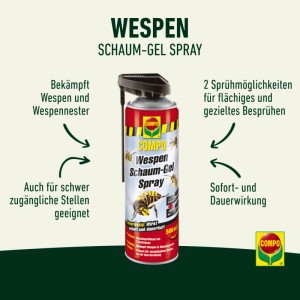 Compo Wespen Schaum-Gel Spray 500ml zur Bekämpfung von Wespennestern an schwer zugänglichen Stellen.