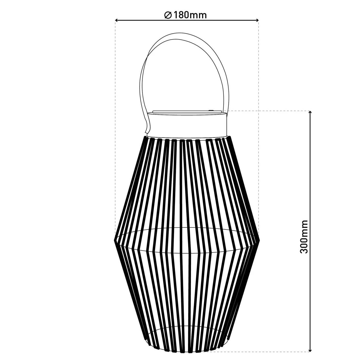 Skizze der Näve LED-Solarleuchte Korbinian, Natur Dunkel, Ø 18 cm x 30 cm, für stimmungsvolle Solar-Deko.