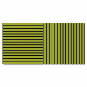Akustikpaneel Lino Spring Green, 2er Set, 60x60cm. MDF mit schwarzem Filz, zur Wand- und Deckenmontage.