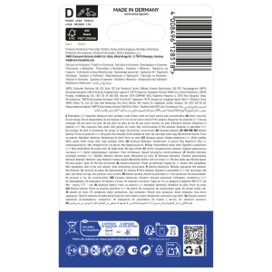 Blaue Varta Mono D LR20 Alkalische Batterie 2er Pack Verpackung, Rückseite mit Produktinformationen.
