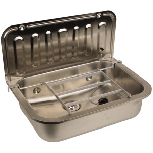 Sanitop-Wingenroth Ausgussbecken, 50 cm, Edelstahl, mit Spritzschutz und Chrom-Finish.