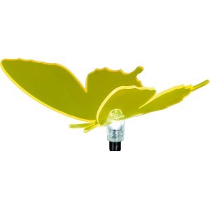 Gelber LED Solarspieß Martelli mit Schmetterling als Gartendeko.