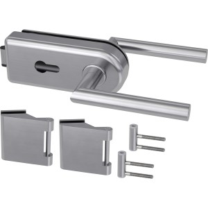 Novadoors Schlosskasten Nova 62 Edelstahloptik für Glastüren mit Profilzylinderschloss und Bänder.