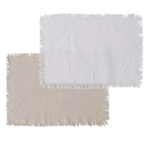 Boltze Home Tischsets Lenea, 52x38 cm, in Beige und Weiß mit Fransen.