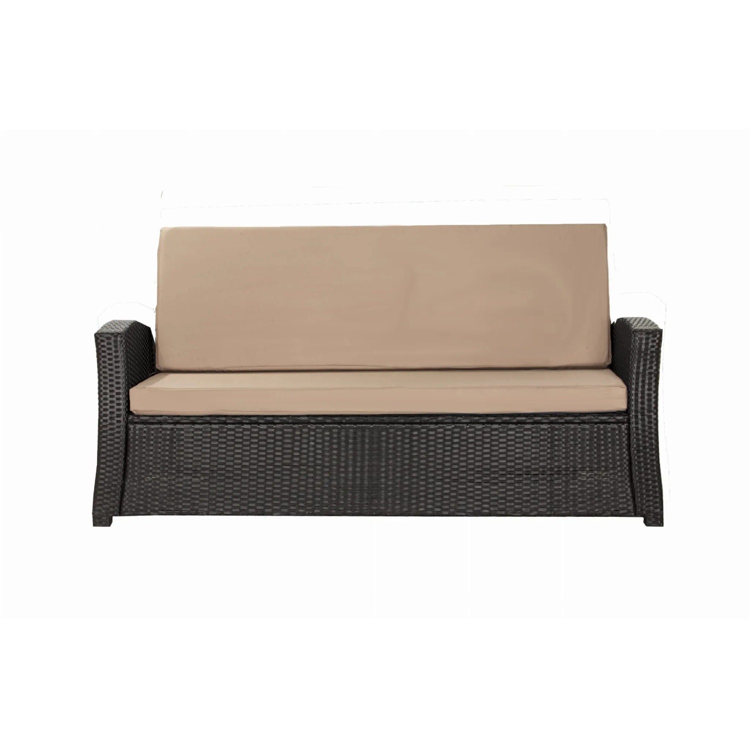 Beiges 2-Sitzer Gartensofa mit Polyrattan und Kissen aus dem Setgarden Techno.