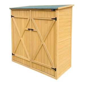 Axi Gartenschrank Casper aus Holz (braun, FSC®) mit Doppeltür und schwarzem Dach.