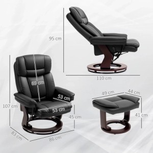 HOMCOM Relaxsessel mit Hocker mit Liegefunktion für Wohnzimmer Kunstleder Schwarz