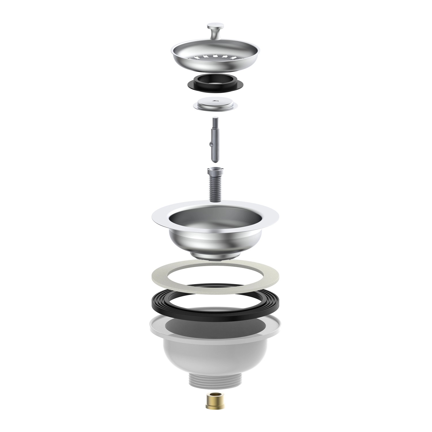 Explosionszeichnung: Kirchhoff Korbventil mit Sieb (Ø 114mm) für Spüle, Edelstahl.