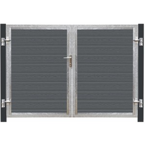 Doppeltor Artura WPC Schiefergrau, 213x135cm, mit grauschwarzen Pfosten. Gartentor aus WPC.