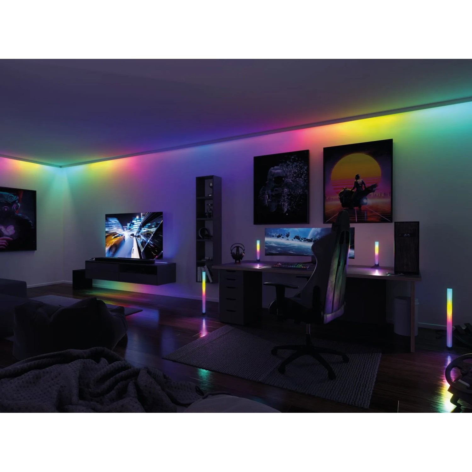 Paulmann LED-Strip EntertainLED Set, 5 m, im Gaming-Zimmer mit Farbwechsel.