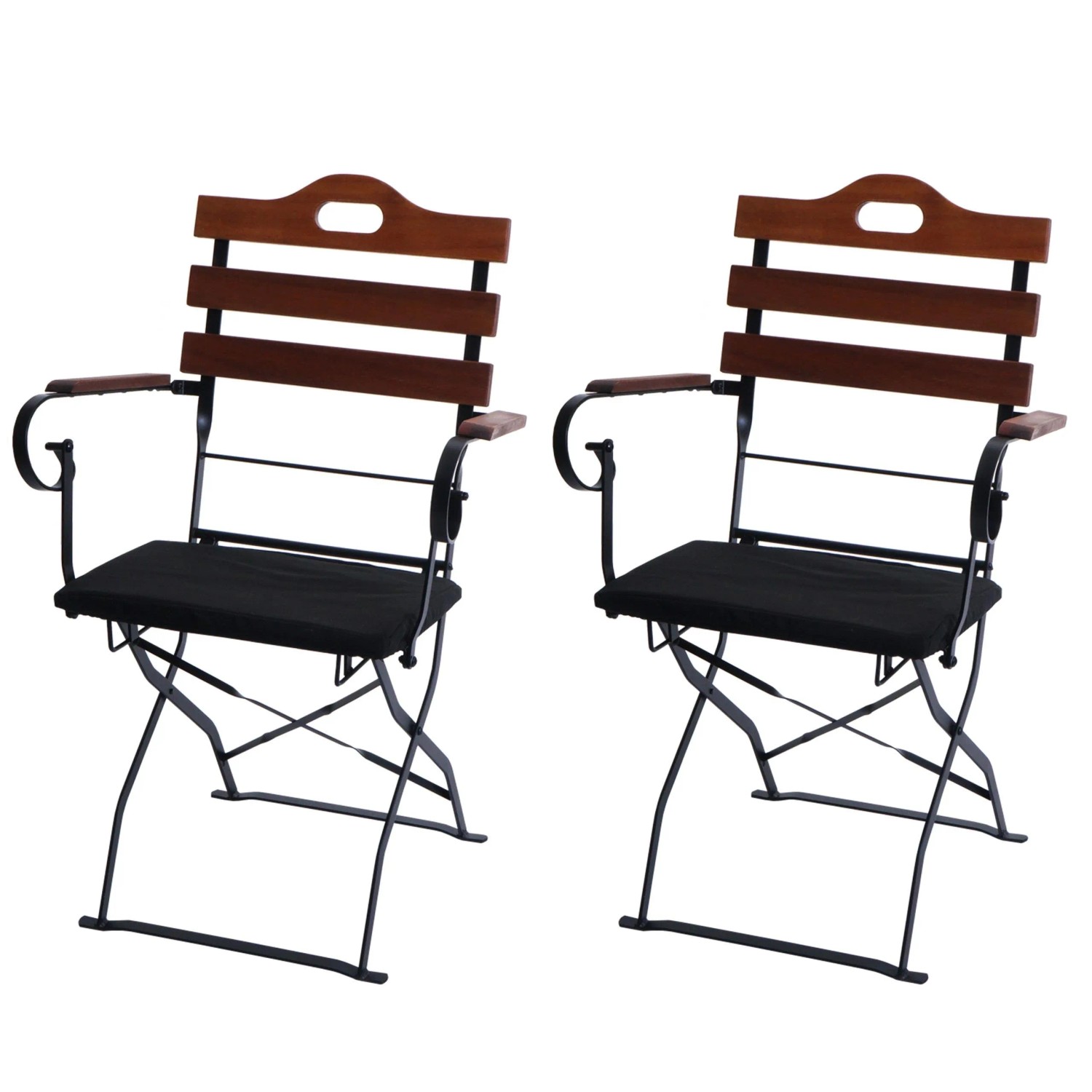 2er Set Biergartenstühle J40 in Braun/Schwarz mit Sitzpolster, klappbar.
