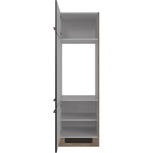 Flex-Well Geräteumbauschrank Capri, 60 cm, schwarz/Eiche, mit offenen Drehtüren und Einlegeböden.