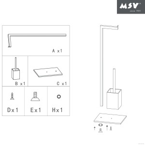 MSV WC-Garnitur Edelstahl/Glas Schwarz, Explosionszeichnung mit Einzelteilen.