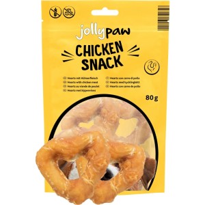 Jollypaw Hunde-Belohnungssnacks Chicken Snacks Heart, 4 Stück, 80g. Herzförmige Leckerlis mit Hühnchen.