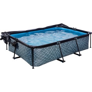 EXIT Stone Pool, grau, 220x150x65 cm mit Filterpumpe und Abdeckung.