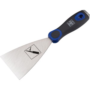 LUX Malerspachtel Steif, 8 cm breit, mit Stahlblatt und blau-schwarzem Griff.