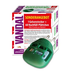 Vandal Gelsenstecker mit 60 Plättchen, schützt vor Gelsen.