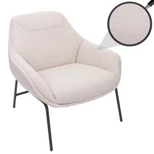 MCW Loungesessel J77, creme-beige, mit Bouclé-Bezug und schwarzen Metallfüßen.