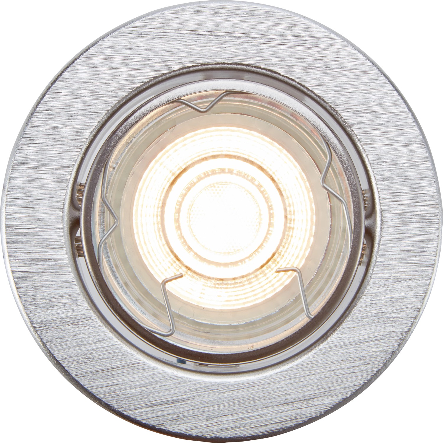 LED-Einbauleuchte, 3er-Set, Aluminiumfarben. Deckenspot mit warmweißem Licht.