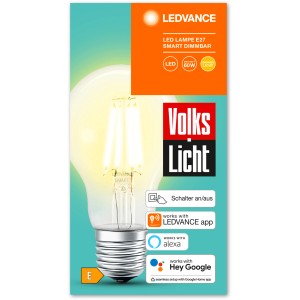 Ledvance Smart+ Bluetooth LED-Lampe, Kolbenform, E27, 6W, Filament, klar, dimmbar.