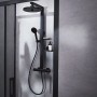 Ideal Standard Brausegarnitur Thermostat, Regen- und Handbrause, Schwarz Matt. Duschpaneel mit Ablagen.