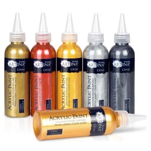 Artina Metallic Acrylfarbenset, 6 Farben (Gold, Silber, Rot u.a.), je 150ml. Künstlerfarben für Leinwand & mehr.