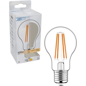 LED-Filament Leuchtmittel E27, 7W, A60, klassische Glühbirnenform.