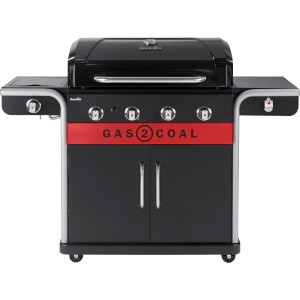 Char-Broil Gas2Coal 2.0 440 Hybridgrill mit 4 Brennern und Seitenbrenner.