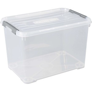 Transparente Curver Aufbewahrungsbox 65L mit Deckel, Teil eines 3er Sets. Ideal zur Lagerung und Organisation.