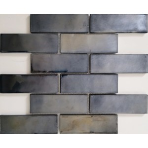 Mosaikmatte Cadiz Brick Keramik Schwarz, 30x30 cm, für Wandgestaltung im Innenbereich.