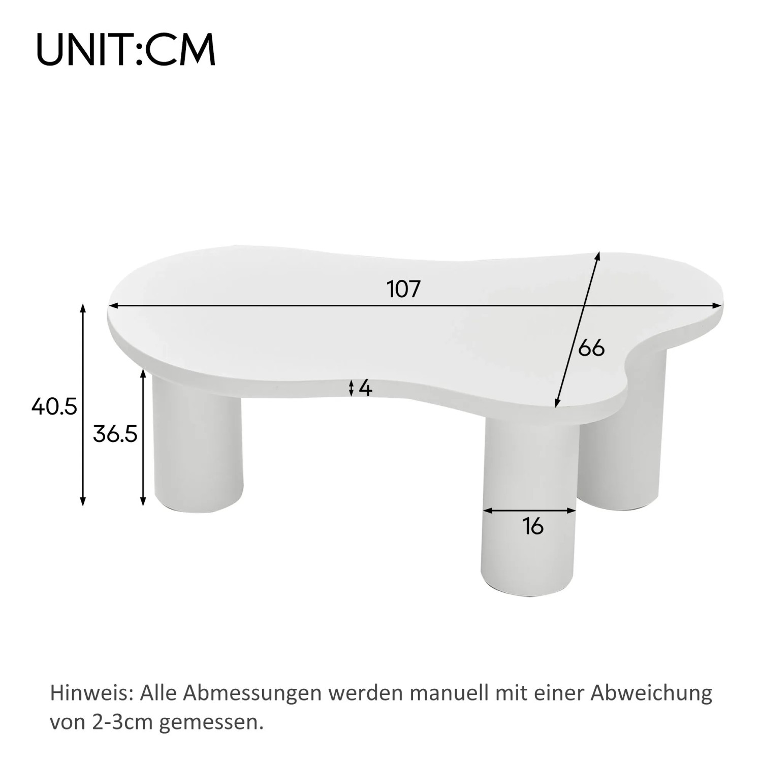 okwish Couchtisch mit Wolkenform Design Wohnzimmer 107x66x40cm Weiß_5